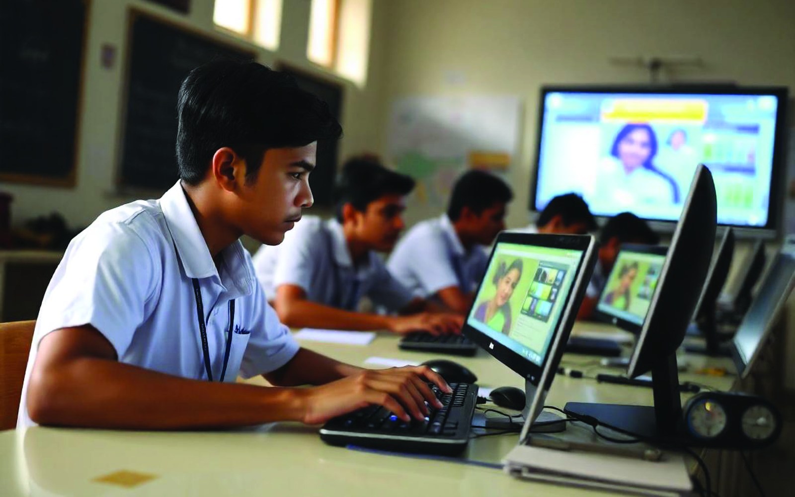 Students working at connected computers in an InspireLab classroom